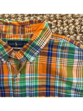 Polo Ralph Lauren Classic Fit Plaid Button Down Shirt Orange Green XLT - XL-Tall